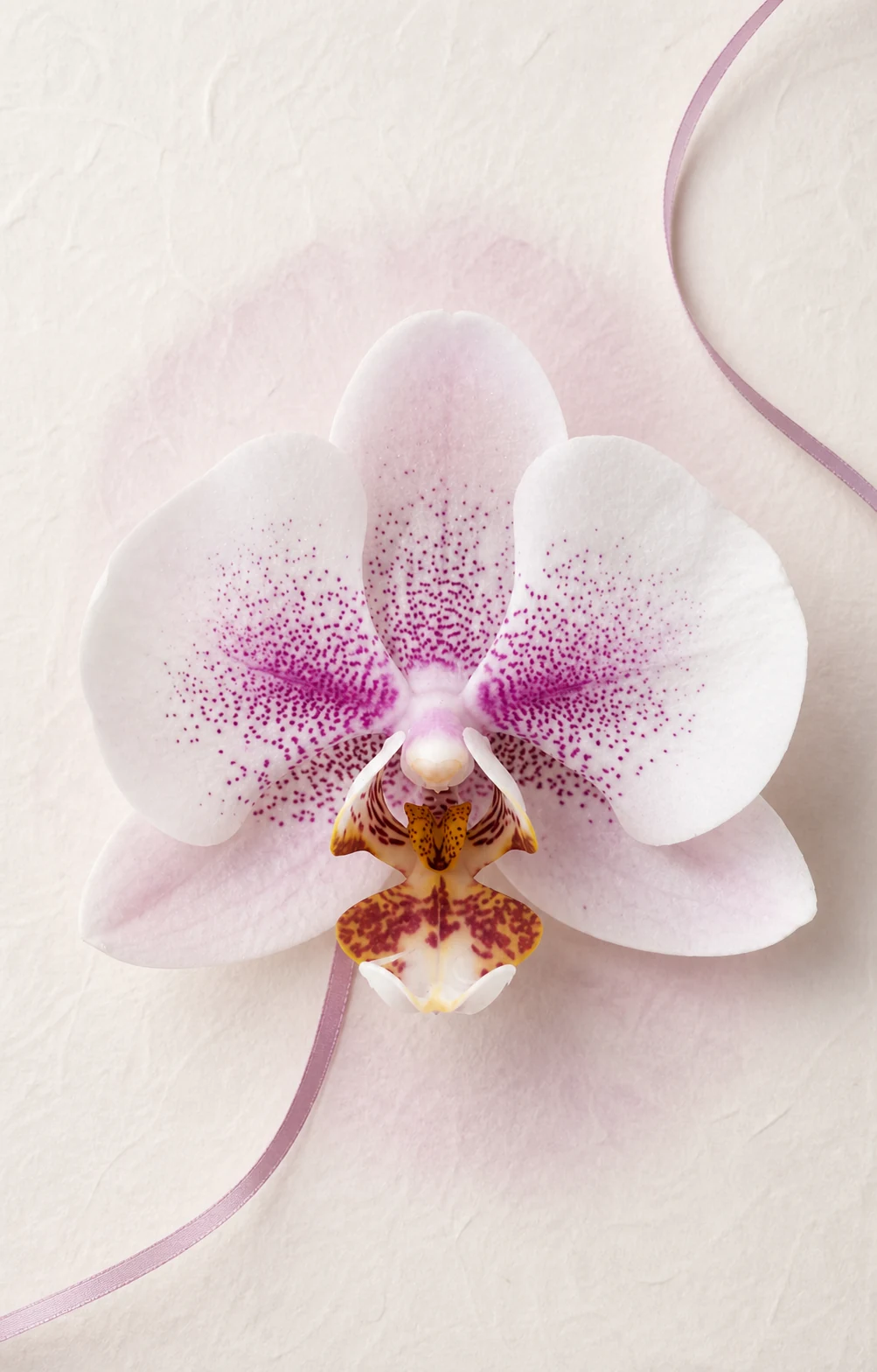 A white orchid with magenta details named Pink Constellation